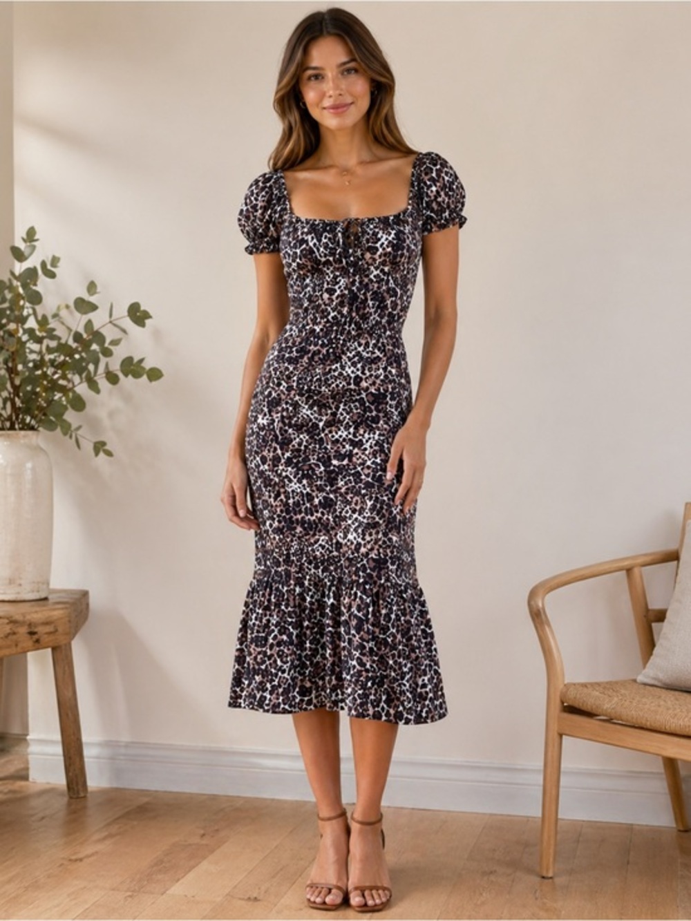 Auguste The Label Leopard Print Midi Dress Size 2